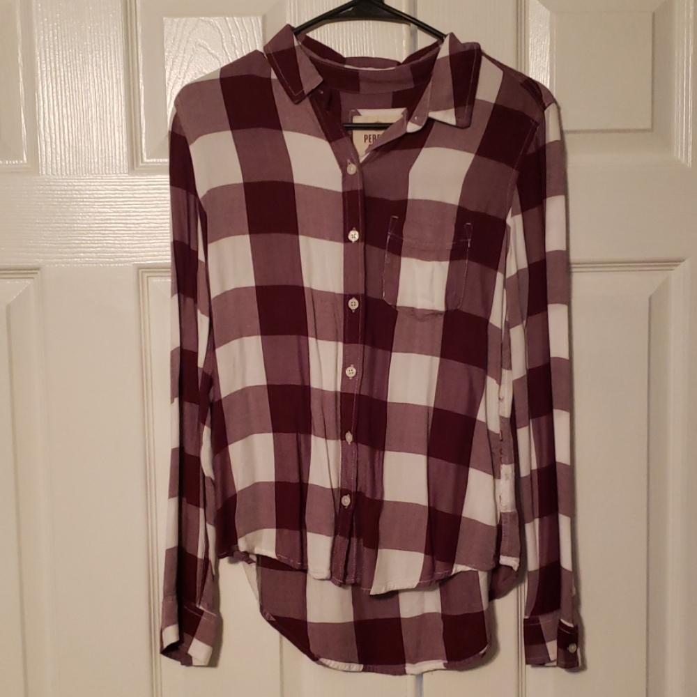 Burgundy and white flannel print shirt